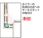 ボイラーの熱源の付近へのサーモスタットの取り付け　凍結!